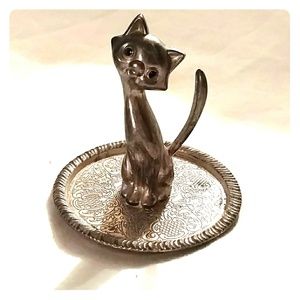 Vintage Kitty Ring and Pin Dish Silverplate
